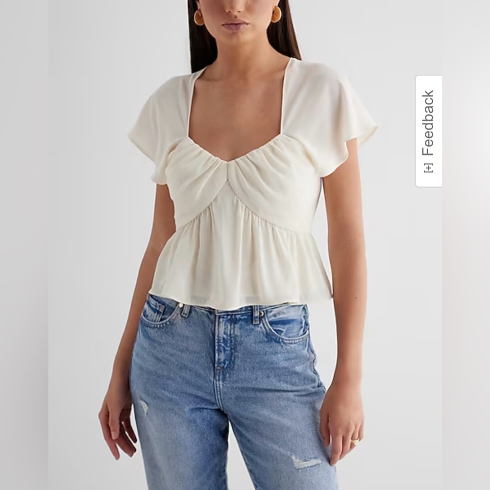 Sweetheart Neckline Peplum Flutter Sleeve Cropped Top